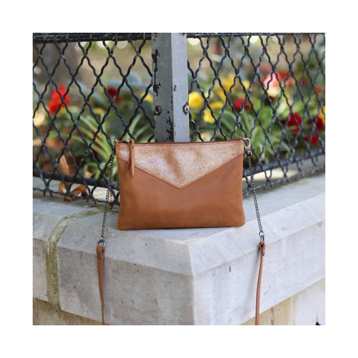 Evelyne sac cuir vachette pailleté - Miel nubuck