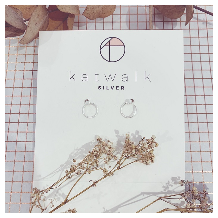 Boucles d'oreilles cercle cube argent