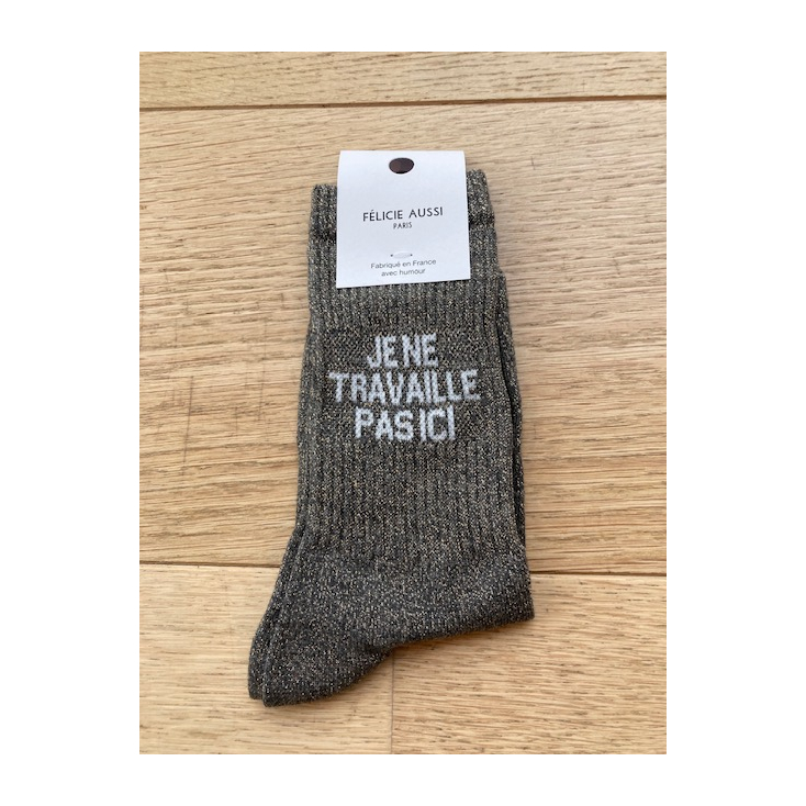 Chaussettes - Je ne travaille pas ici - gris brun paillettes - 36/40