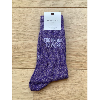 Chaussettes - Too drunk to work - violet paillettes - 36/40