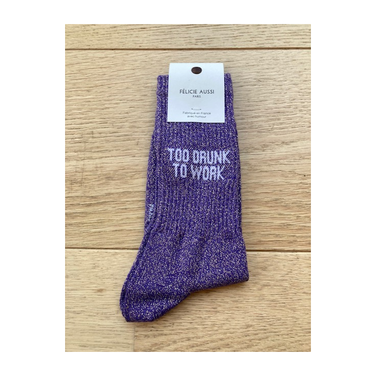 Chaussettes - Too drunk to work - violet paillettes - 36/40