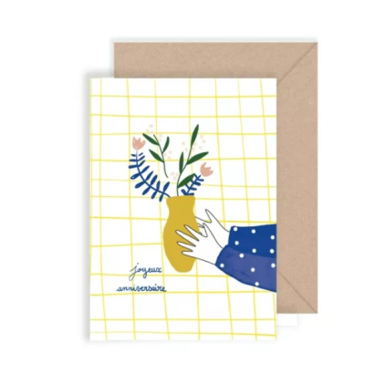 Carte double avec enveloppe - Anniversaire fleuri