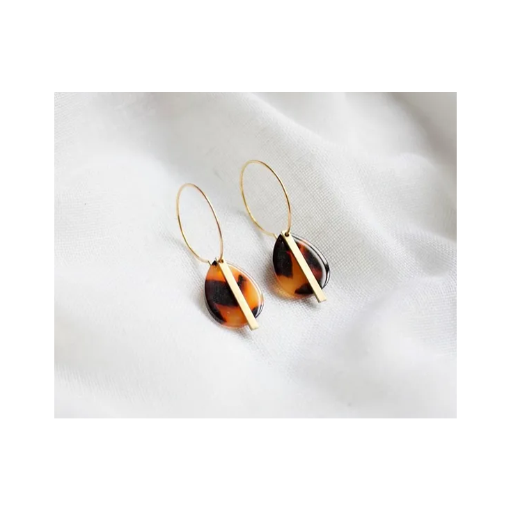 Boucles d'oreilles - Manon - acetate goutte brune et barrette laiton - E022