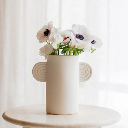 Vase avec anses en céramique Ambre - Blanc