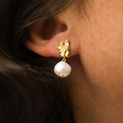 Boucles d'oreilles Camélia - argent plaqué or - pépite - 11139