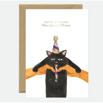 Carte A6 avec enveloppe - Gold Whatever cat bday