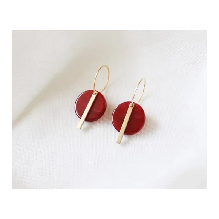 Boucles d'oreilles Lore acetate bordeaux et laiton doré - D049