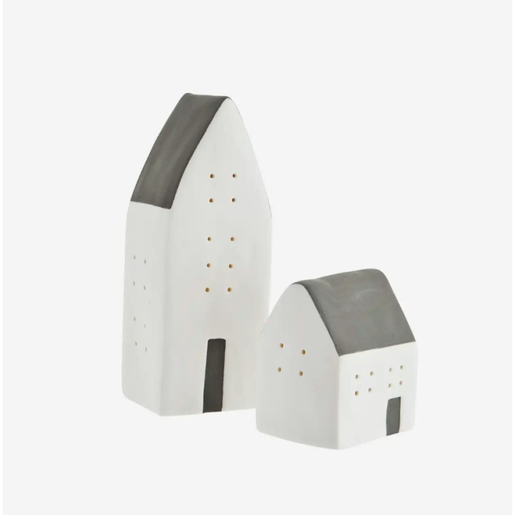 Maison en porcelaine avec lumières LED - gris - petit modèle