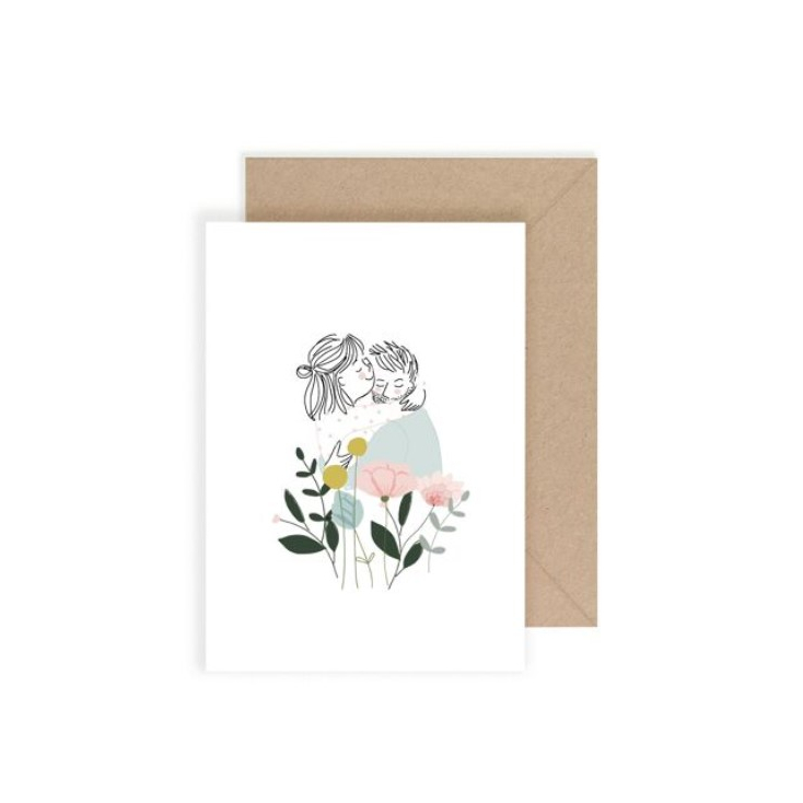 Carte avec enveloppe - Les amoureux en fleurs