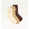 Pack de 3 chaussettes - Paillettes coeur marron doré écru