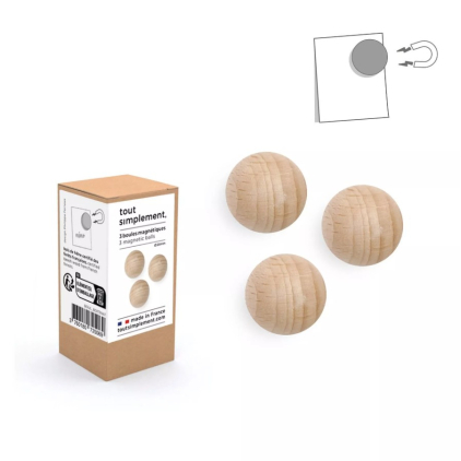 Pack de 3 petites boules magnétiques en bois - naturel